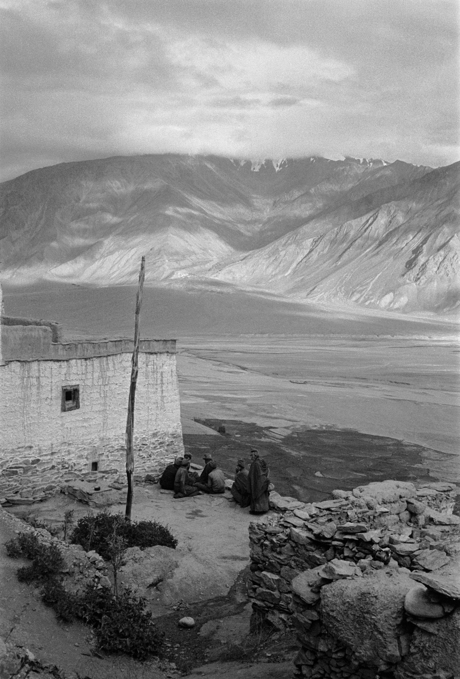 Monks on the roof of Karsha Gompa, Zanskar, Ladakh 1978 - Tim Trompeter